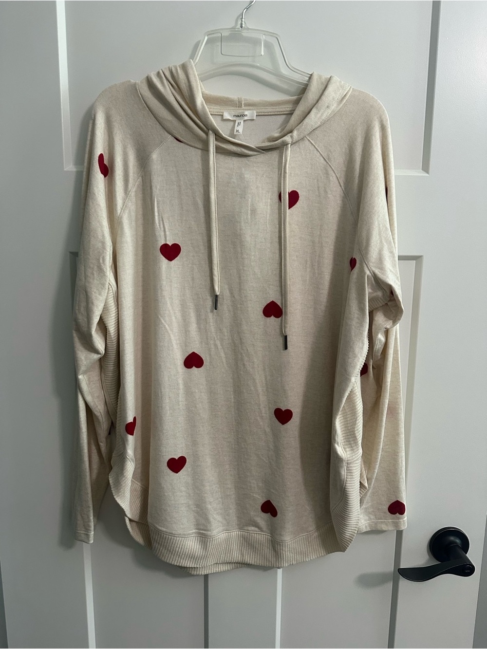 Maurices Cream Hoodie with Red Heart Accents